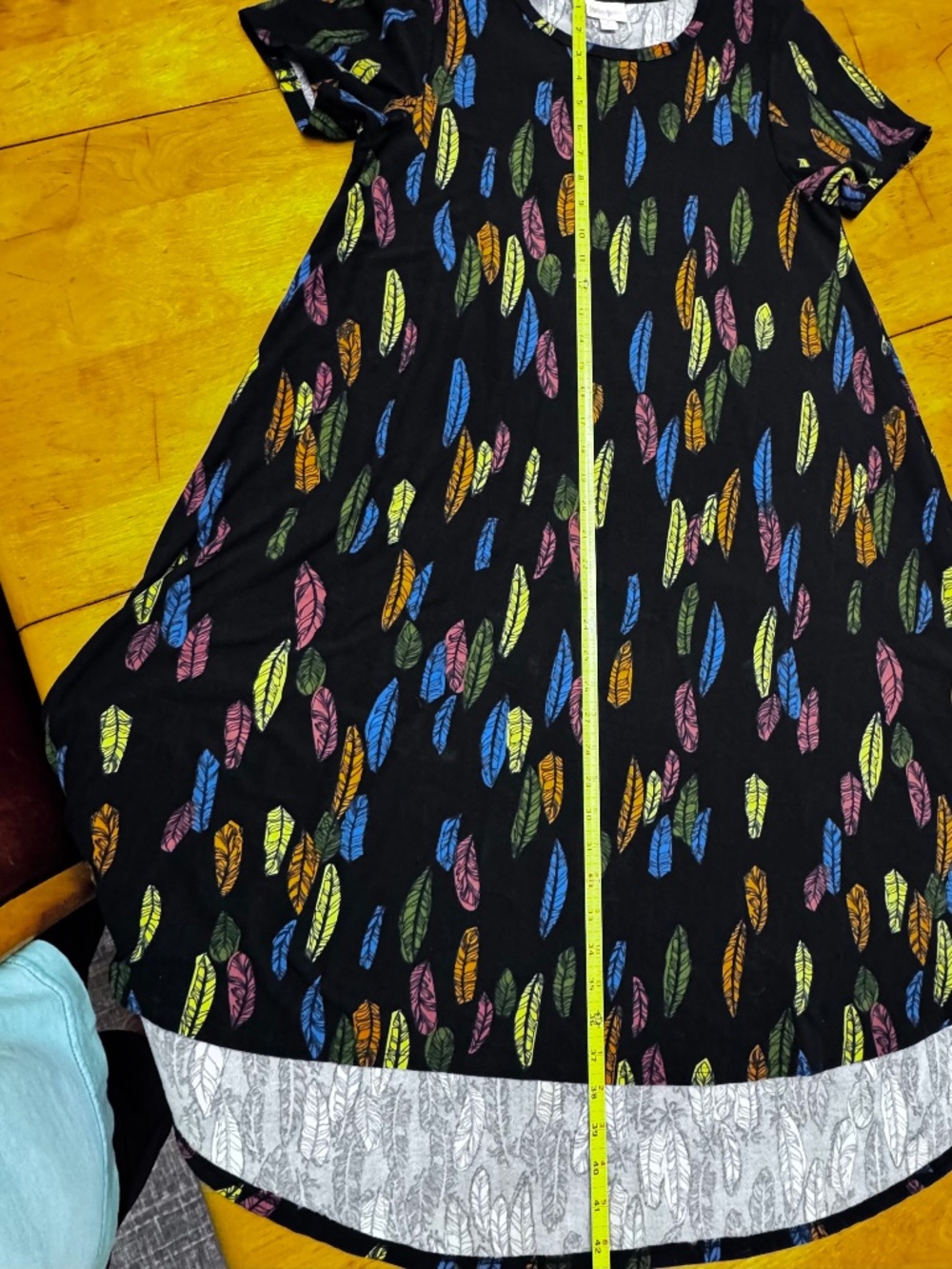 LuLaroe dress - Navy with multi-colored feathers- size S